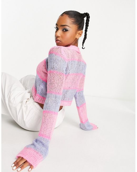 Miss Selfridge bright stripe open knit crop sweater-