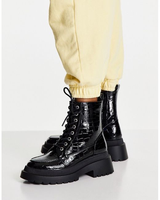 TopShop Kara chunky croc lace up boot in