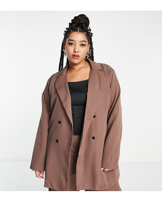 I Saw It First Curve I Saw It First Plus oversized double breasted blazer in mauve part of a set-