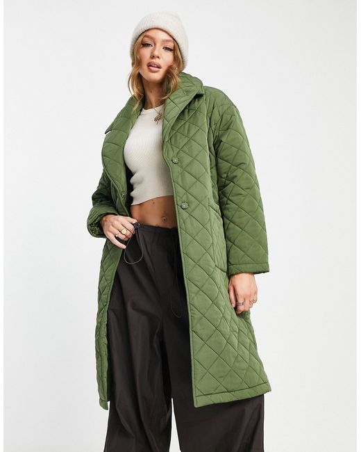 The Frolic oversized collar quilted coat in khaki-