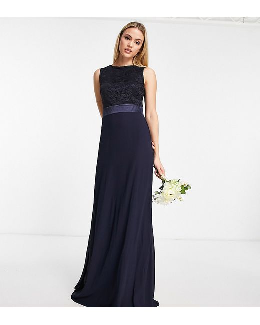 TFNC Tall Bridesmaids chiffon maxi dress with lace scalloped back in