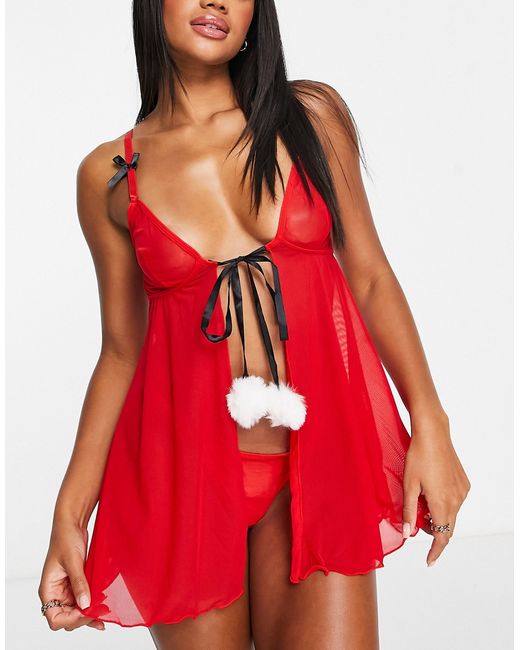 Love & Other Things Christmas 2 piece slip dress and thong set in white