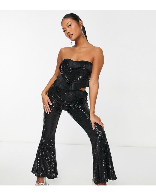Collective The Label Petite exclusive cut-out fringe sequin jumpsuit in