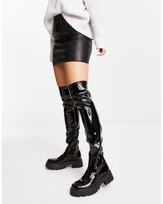 Pull & Bear chunky patent boot in