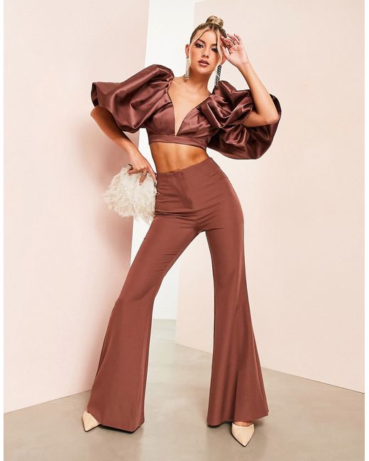 ASOS Luxe satin flare pants in part of a set