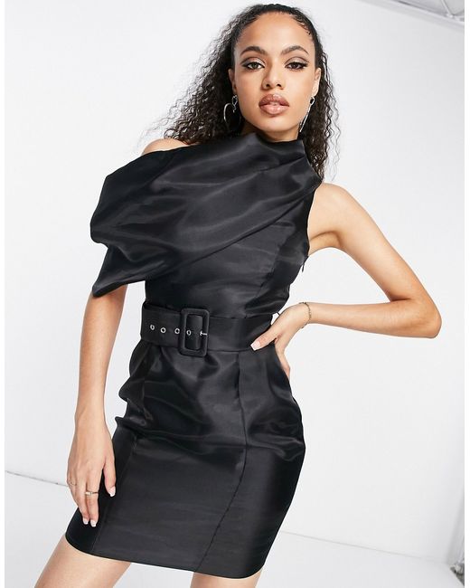 ASOS Luxe draped one shoulder belted mini dress in