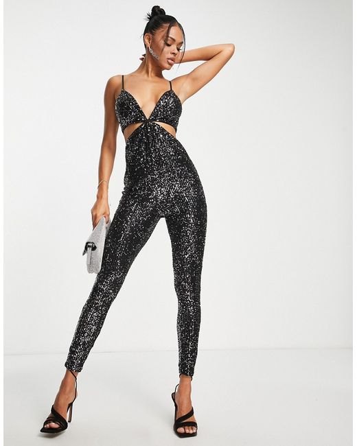 Jaded Rose cami jumpsuit with cut-out in sequin