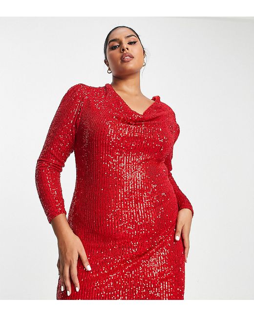 Jaded Rose Plus long sleeve mini dress with cowl neck in sequin