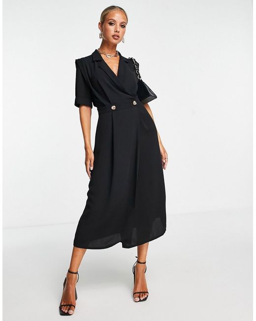 Asos Design wrap tux midi dress with shoulder pads in