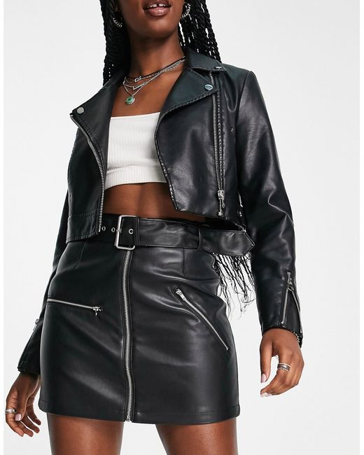 Asos Design faux leather oto mini skirt with belt in