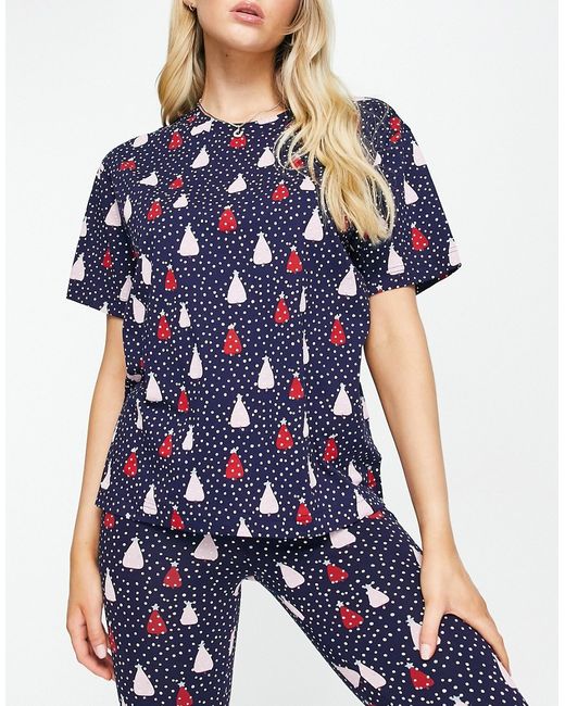 Monki Christmas tree pajama top in part of a set