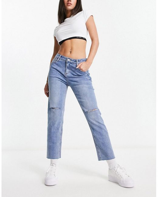 Urban Revivo ripped straight leg jeans in