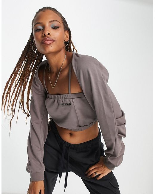 Urban Revivo long sleeve square neck crop top in