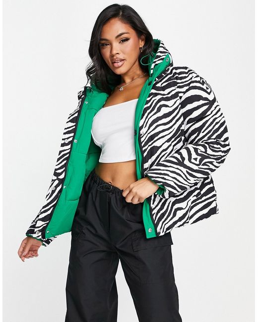 Kaiia reversible padded coat with hood in zebra