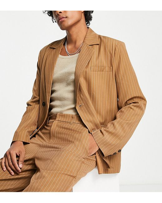 Reclaimed Vintage boxy blazer in brown pinstripe part of a set-