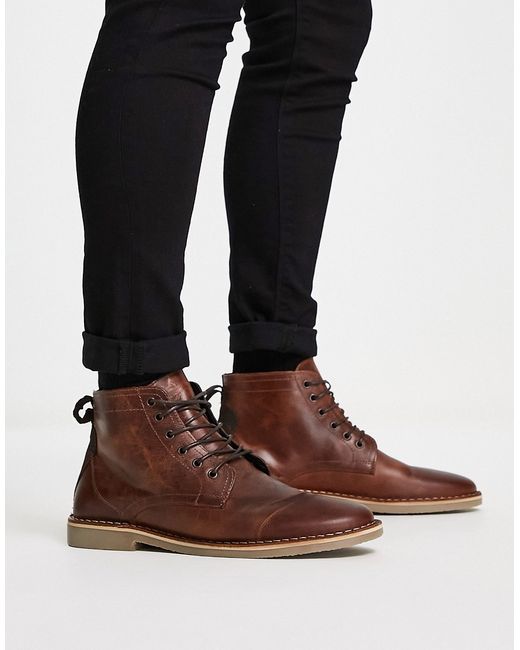 Asos Design desert boots in tan leather with suede detail-