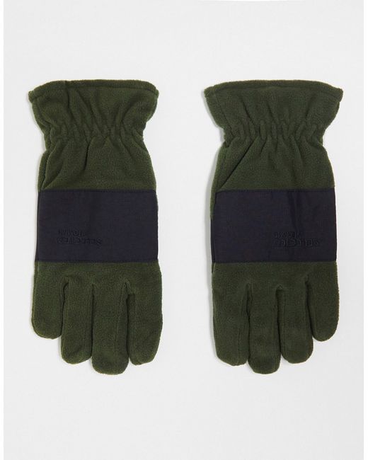 Selected Homme fleece gloves in khaki block-