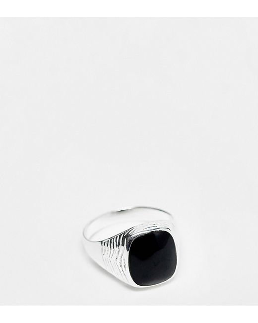 Asos Design sterling signet ring with embossed shoulders and black stone in
