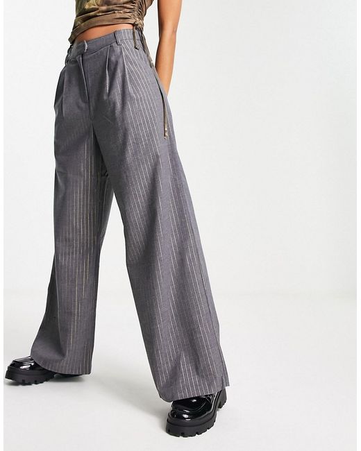 Native Youth high waist wide leg pants in pinstripe part of a set