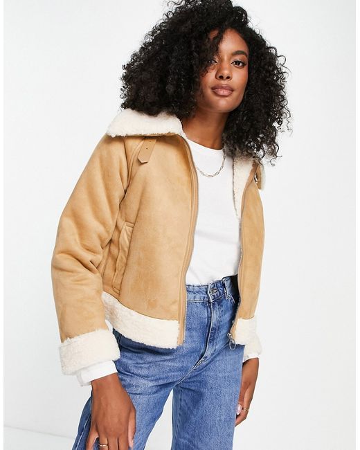 Monki faux suede and shearling jacket in