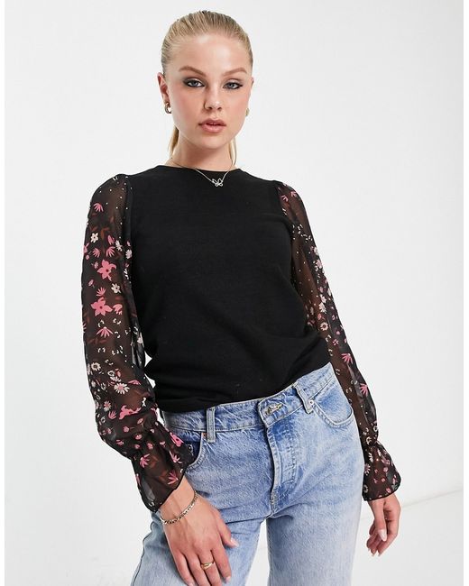 New Look in 1 knit sweater with floral sheer sleeves