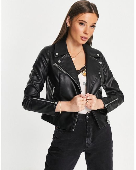 Miss Selfridge faux leather biker jacket in