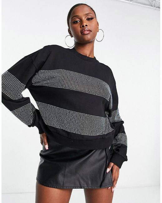Asos Design sweatshirt with crystal hotfix stripes in