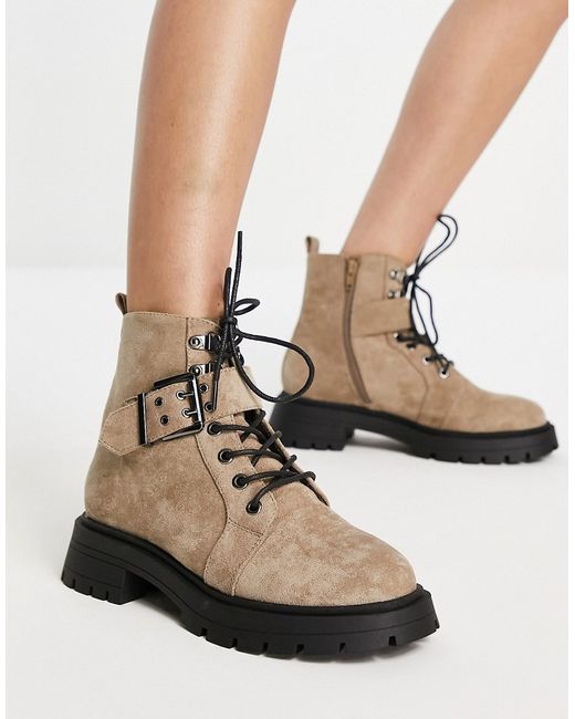 Asos Design April lace-up hiker boots in taupe-