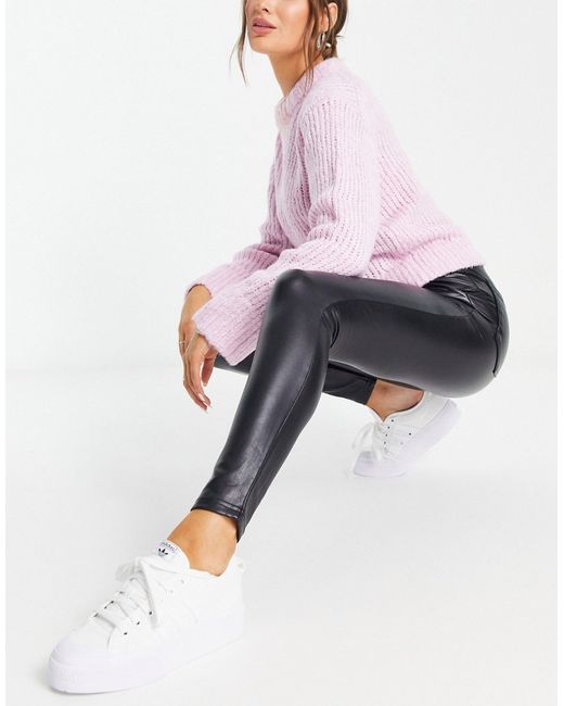 Miss Selfridge faux leather button fly legging in