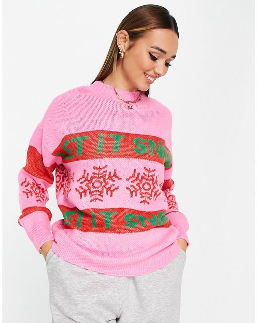 River Island Let It Snow sweater in bright