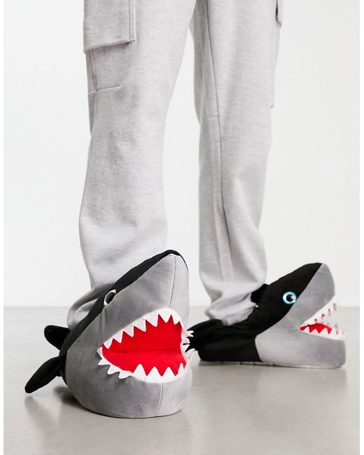 Loungeable shark slippers in dark gray-
