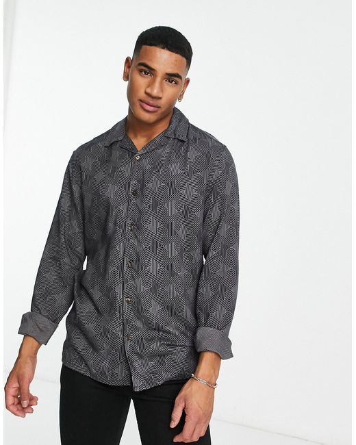 Only & Sons camp collar long sleeve shirt in geo print