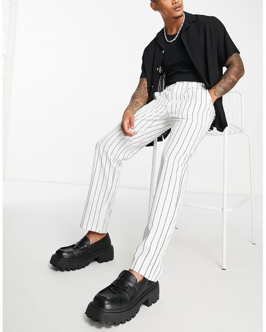 Liquor N Poker relaxed fit suit pants in off with vertical pinstripe