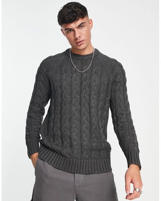 Selected Homme oversized cable knitted sweater in dark