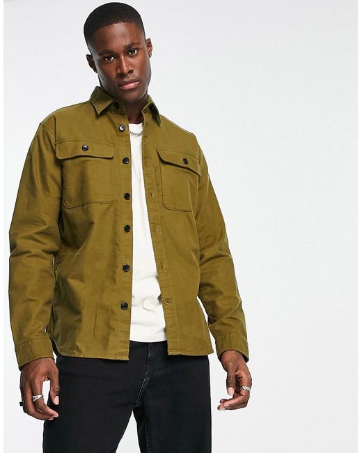 Selected Homme loose fit brushed overshirt in khaki-