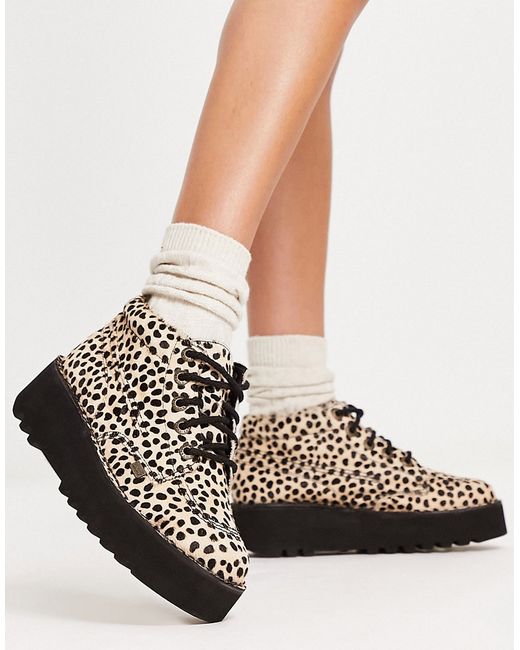 Kickers Kick Hi stack boots in leopard print-