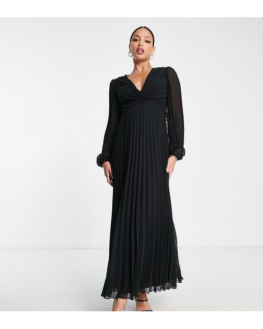 ASOS Tall DESIGN Tall pleated bodice plunge neck midi dress in