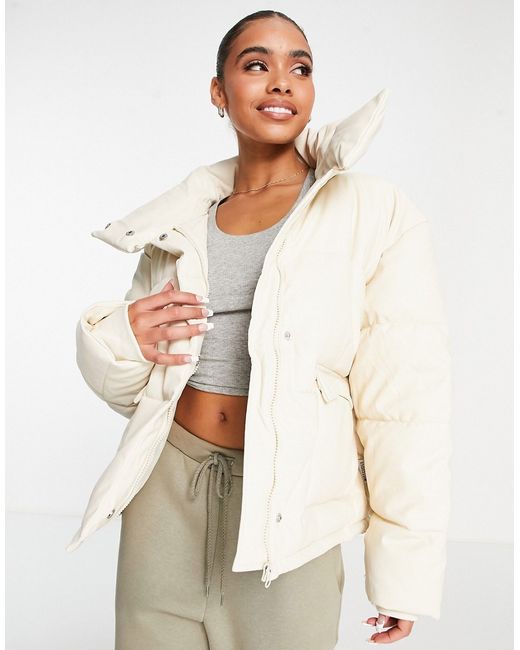 Missguided faux leather puffer jacket in