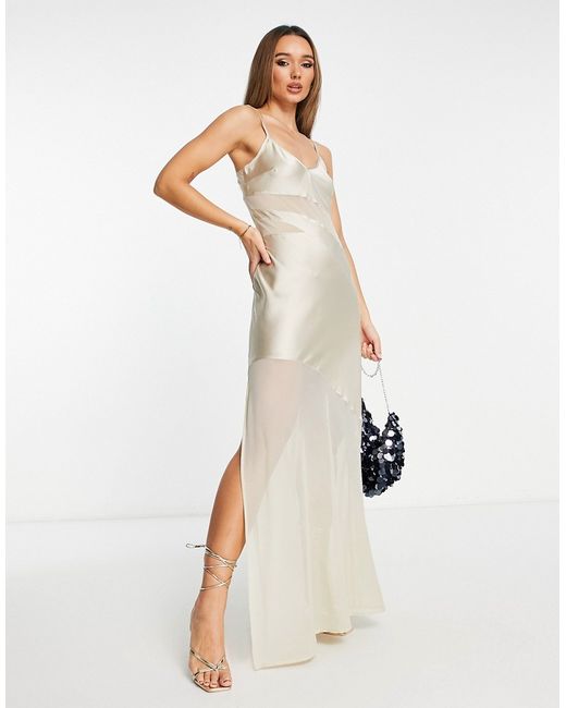 French Connection satin maxi cami dress with panels in off