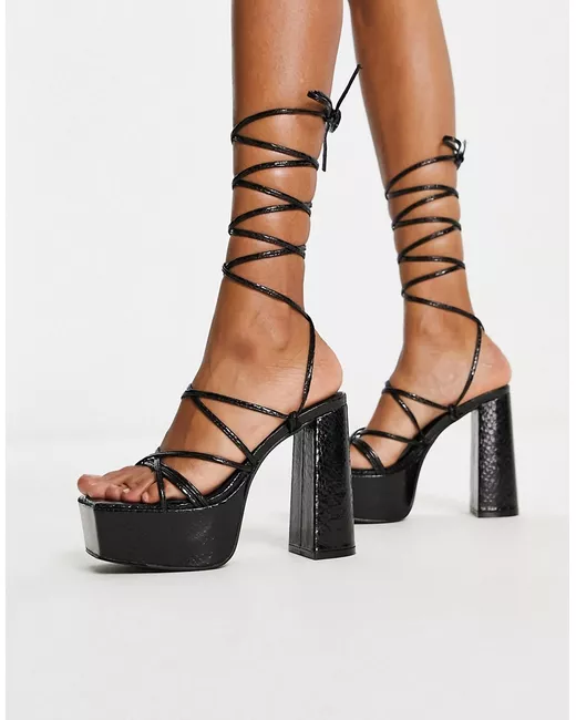 Truffle Collection mega platform strappy sandals in snake