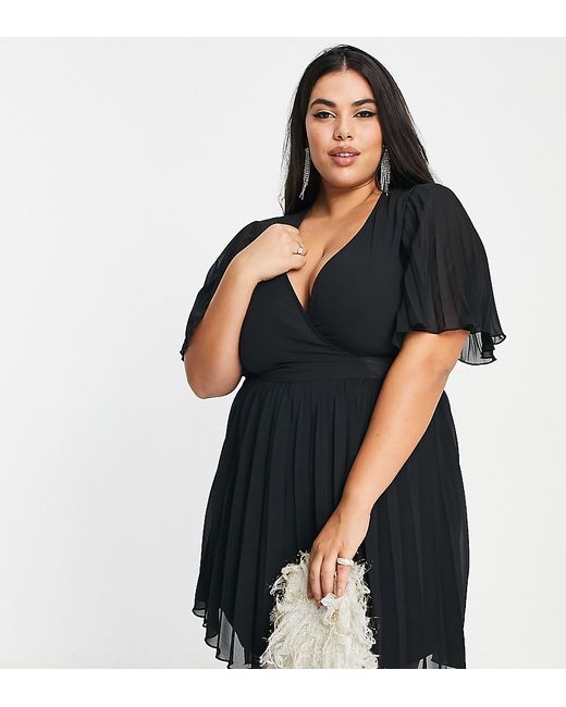 ASOS Curve DESIGN Curve exclusive mini dress with kimono sleeve and tie waist pleat in