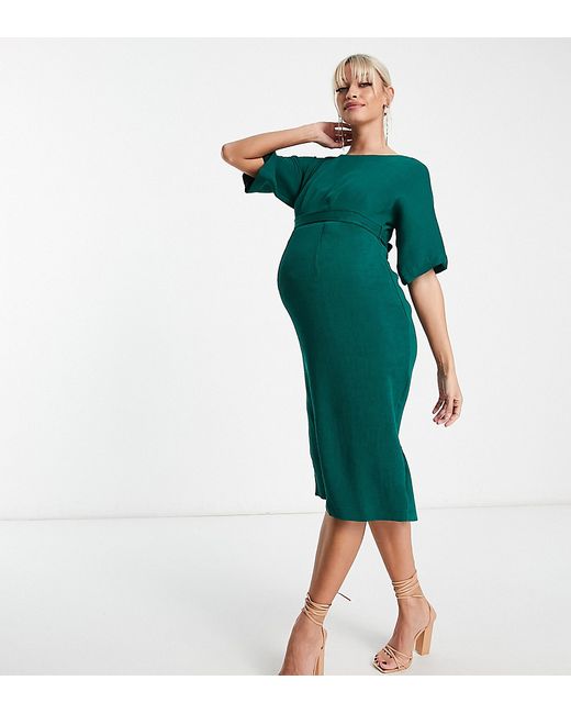 Closet London Maternity ribbed pencil midi dress in emerald-