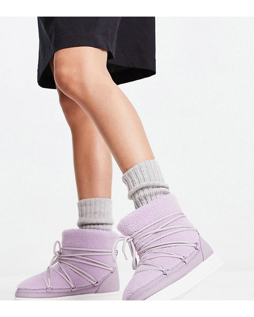 South Beach padded borg fleece snow boots in lilac-