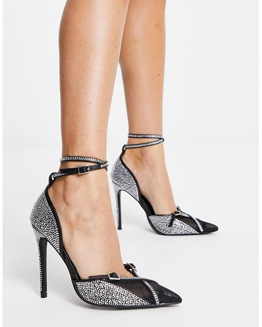 Public Desire Glitch mesh heeled shoes with diamante detail in