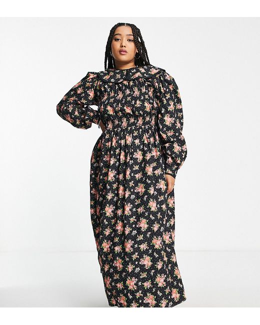 Reclaimed Vintage Plus collar smock maxi dress in floral print-