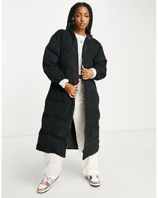Daisy Street maxi puffer coat in jumbo corduroy with hood