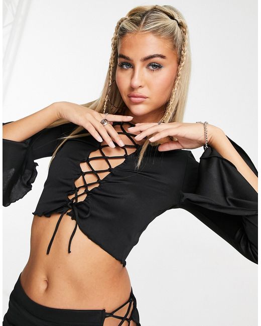 Noisy May flare sleeve string front top in part of a set