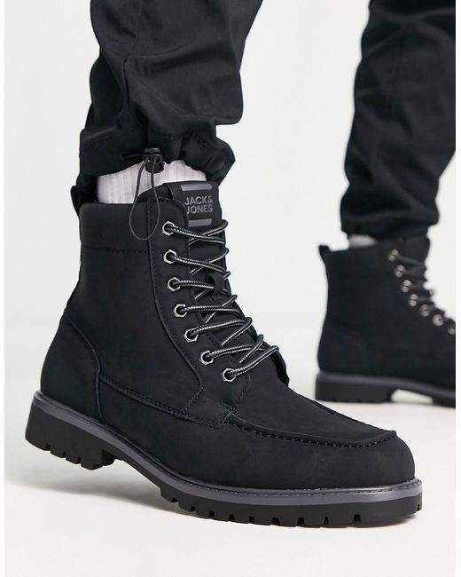 Jack & Jones faux leather lace up boots in
