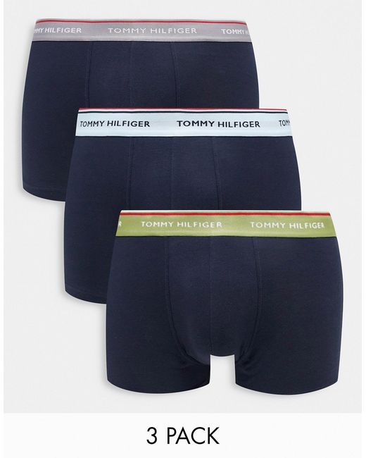 Tommy Hilfiger 3-pack trunks in with green gray and blue waistband