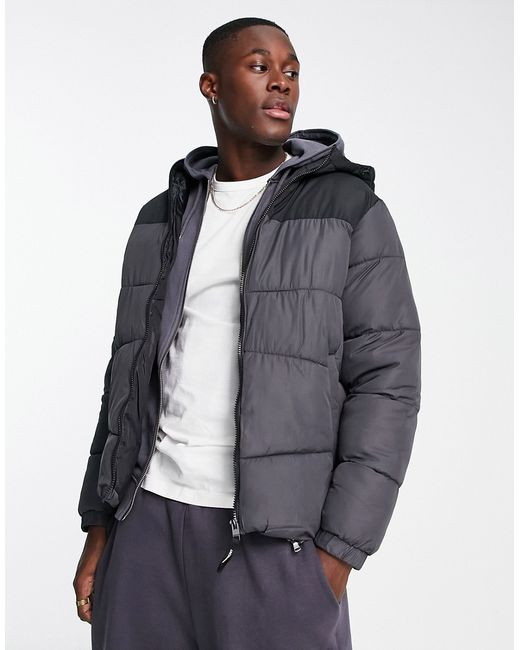 Jack & Jones Originals puffer jacket with hood in dark block
